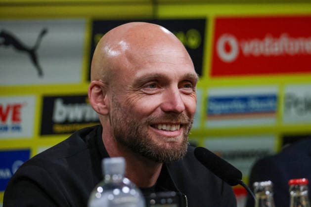 Dortmund, Germany March 25, 2026 Press conference Presentation of the new BVB Sports Director Ole Book In the picture The new BVB Sports Director Ole Book BVB laughing at the press conference Copyright: HMBxMedia MadeleinexFantini