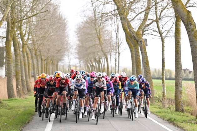 Tour of Bruges 2026 Cycling Race BRUGGE, BELGIUM - MARCH 25 : Vermeersch Florian (BEL) of UAE Team Emirates - XRG leading the pack during the 50th edition of Tour of Bruges an UCI World Tour 1.UWT one day cycling road race for Men Elite of 202.9 km with start in Brugge and finish in Brugge on March 25, 2026 in Brugge, Belgium, 25 03 2026 ( Motordriver Kenny Verfaillie - Brugge Belgium  Copyright: xTomasxSiskx