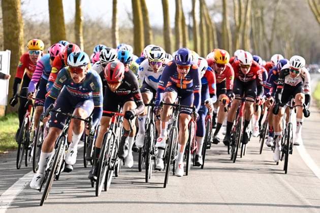 Tour of Bruges 2026 Cycling Race BRUGGE, BELGIUM - MARCH 25 : Lampaert Yves (BEL) of Soudal Quick-Step and a rider of team Tudor Pro Cycling Team leading the pack during the 50th edition of Tour of Bruges an UCI World Tour 1.UWT one day cycling road race for Men Elite of 202.9 km with start in Brugge and finish in Brugge on March 25, 2026 in Brugge, Belgium, 25 03 2026 ( Motordriver Kenny Verfaillie - Brugge Belgium  Copyright: xTomasxSiskx