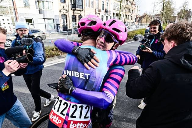 Dutch Dylan Groenewegen of Unibet Rose Rockets celebrates after winning the Ronde van Brugge men s elite one-day cycling race, 202,9 km from and to Brugge on Wednesday 25 March 2026. MAARTENxSTRAETEMANS  x168880641x