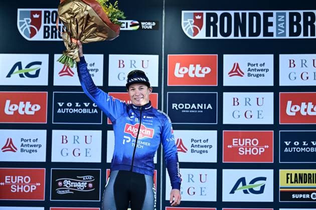 Belgian Jasper Philipsen of Alpecin-Premier Tech pictured on the podium after the Ronde van Brugge men s elite one-day cycling race, 202,9 km from and to Brugge on Wednesday 25 March 2026. MAARTENxSTRAETEMANS  x168886481x