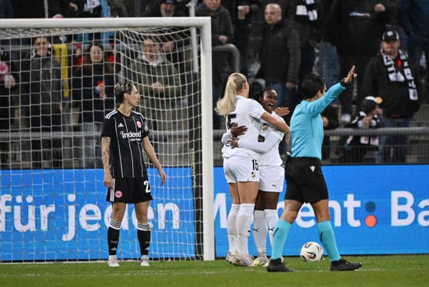 25 03 2026, xjhx, Football UEFA Women s Europa Cup, Eintracht Frankfurt BK Häcken v l Alva Selerud BK Häcken celebrate the goal, Der Torjubel zum 0 1 DFL DFB REGULATIONS PROHIBIT ANY USE OF PHOTOGRAPHS as IMAGE SEQUENCES and or QUASI VIDEO Frankfurt am Main
