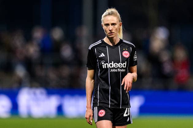 260325 Rebecka Blomqvist of Eintracht Frankfurt during the UEFA Women s Europa Cup semifinal between Eintracht Frankfurt and Häcken on March 25, 2026 in Frankfurt Photo Mathias Bergeld BILDBYRAN kod MB MB1357 fotboll football soccer fotball europa cup eintracht frankfurt häcken uefa womens europa cup dam bbeng semifinal  Copyright: MATHIASxBERGELD BB260325MB034