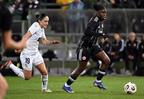 25 03 2026, xjhx, Football UEFA Women s Europa Cup, Eintracht Frankfurt BK Häcken v l Felicia Schröder BK Häcken , Etonam Nicole Anyomi Eintracht Frankfurt Frauen DFL DFB REGULATIONS PROHIBIT ANY USE OF PHOTOGRAPHS as IMAGE SEQUENCES and or QUASI VIDEO Frankfurt am Main