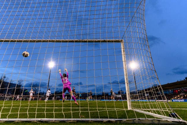 260325 Alva Selerud of Häcken scores 0 1 during the UEFA Women s Europa Cup semifinal between Eintracht Frankfurt and Häcken on March 25, 2026 in Frankfurt Photo Mathias Bergeld BILDBYRAN kod MB MB1357 fotboll football soccer fotball europa cup eintracht frankfurt häcken uefa womens europa cup dam bbeng semifinal  Copyright: MATHIASxBERGELD BB260325MB041