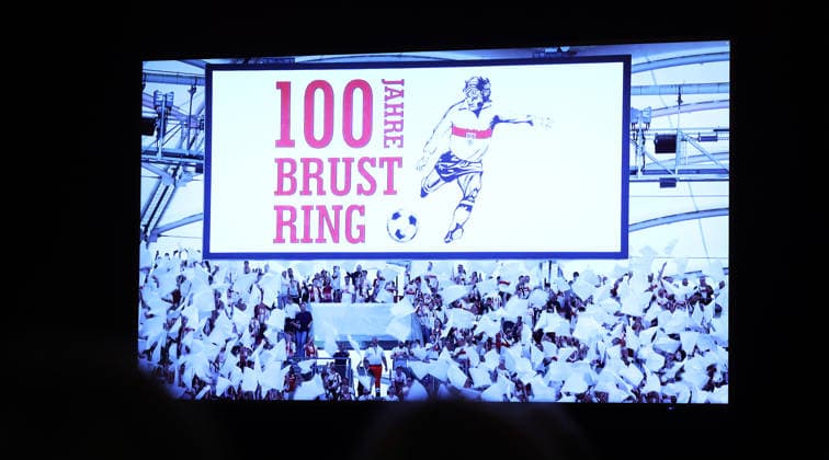 25 03 2026, Germany, Stuttgart, Football VfB Stuttgart exhibition A jersey makes history, Feature screen 100 years of the chest ring