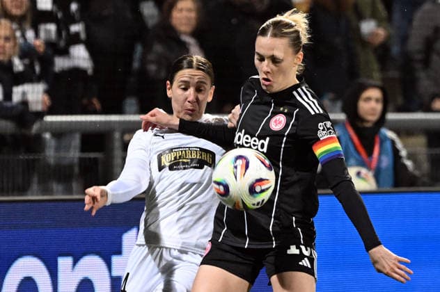 25 03 2026, xjhx, Football UEFA Women s Europa Cup, Eintracht Frankfurt BK Häcken v l Tabby Tindell BK Häcken , Laura Freigang Eintracht Frankfurt Frauen DFL DFB REGULATIONS PROHIBIT ANY USE OF PHOTOGRAPHS as IMAGE SEQUENCES and or QUASI VIDEO Frankfurt am Main
