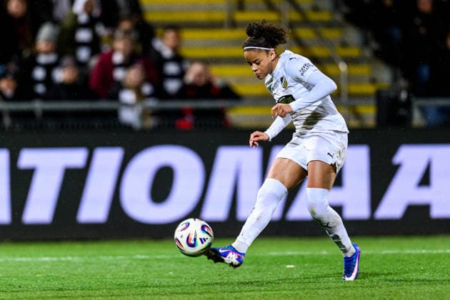 260325 Felicia Schröder of Häcken scores 0 3 during the UEFA Women s Europa Cup semifinal between Eintracht Frankfurt and Häcken on March 25, 2026 in Frankfurt Photo Mathias Bergeld BILDBYRAN kod MB MB1357 fotboll football soccer fotball europa cup eintracht frankfurt häcken uefa womens europa cup dam bbeng semifinal  Copyright: MATHIASxBERGELD BB260325MB050