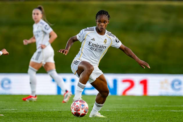 Real Madrid CF v FC Barcelona, Barca - UEFA Women s Champions League 2025 26 Quarter-finals First Leg Linda Caicedo of Real Madrid CF is in action with the ball during the UEFA Women s Champions League 2025 26 Quarter-finals First Leg match between Real Madrid CF and FC Barcelona at Estadio Alfredo Di Stefano on March 25, 2026 in Madrid, Spain. Valdebebas Estadio Alfredo Di Stefano Madrid Spain Copyright: xAlbertoxGardinx AGardin_20260325_W_Champ_Rea_Mad_Bar_0766