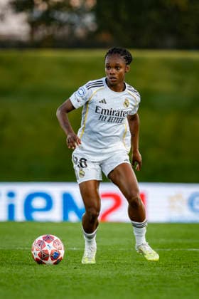 Real Madrid CF v FC Barcelona, Barca - UEFA Women s Champions League 2025 26 Quarter-finals First Leg Linda Caicedo of Real Madrid CF is in action with the ball during the UEFA Women s Champions League 2025 26 Quarter-finals First Leg match between Real Madrid CF and FC Barcelona at Estadio Alfredo Di Stefano on March 25, 2026 in Madrid, Spain. Valdebebas Estadio Alfredo Di Stefano Madrid Spain Copyright: xAlbertoxGardinx AGardin_20260325_W_Champ_Rea_Mad_Bar_0767