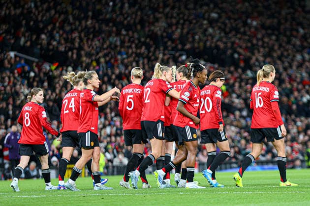 MANCHESTER, ENGLAND - March 25: Maya Le Tissier of Manchester United, ManU celebrates after equalising through a penalty during the UEFA Womens Champions League match between Manchester United and Bayern Munich at Old Trafford in Manchester, England  Copyright: xNataliexMincher SPPx Sportspressphoto_SPR118000