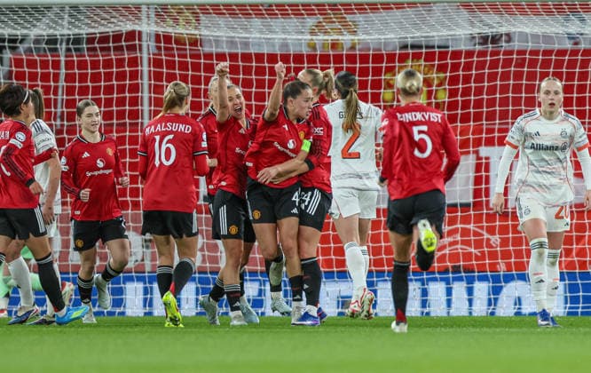 GBR, Manchester, Manchester United vs Bayern Munich, WomenÂs Champions League, Football, UEFA, Season 2025 2026, Old Trafford, Quarter-final, First leg in picture Maya Le Tissier Manchester United Women 4 , Goal, joy, jubilation and emotion, 1 1, goal scored DFB DFL REGULATIONS PROHIBIT ANY USE OF PHOTOGRAPHS AS IMAGE SEQUENCES AND OR QUASI VIDEO, 25 03 2026 Copyright: HMBxMedia HendrikxHamelau