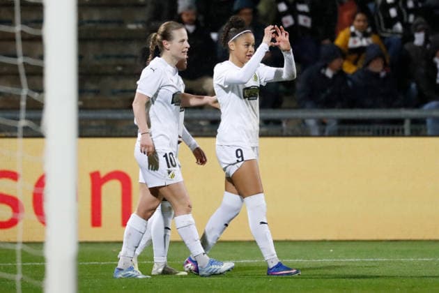 Frankfurt, Germany March 25, 2026 UEFA Womens Europa Cup 2025 2026 semi-final Eintracht Frankfurt vs BK Häcken In picture 3 Felicia Schröder Schroeder BK cheers after her goal to make it 0 3 Stadion am Bretanobad Hessen Copyright: xFotostandx xvanxderxVeldenx