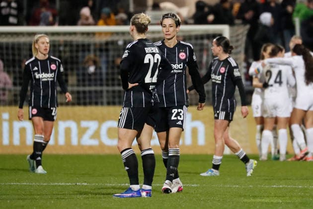Frankfurt, Germany March 25, 2026 UEFA Womens Europa Cup 2025 2026 semi-final Eintracht Frankfurt vs BK Häcken In the picture from left Nadine Riesen SGE and Sara Doorsoun SGE Stadion am Bretanobad Hessen Copyright: xFotostandx xvanxderxVeldenx