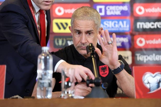 WARSZAWA 25.03.2026 KONFERENCJA PRASOWA REPREZENTACJI ALBANII --- ALBANIA FOOTBALL national team, Nationalteam press conference, PK, Pressekonferenz IN WARSAW SYLVINHO FOT. PIOTR KUCZA FOTOPYK NEWSPIX.PL --- newspix.pl POLAND OUT! 