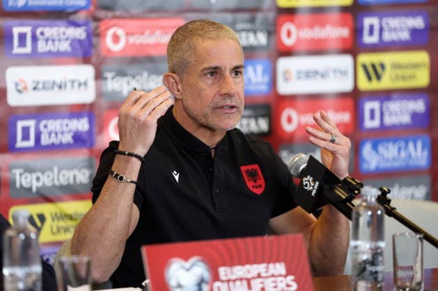 WARSZAWA 25.03.2026 KONFERENCJA PRASOWA REPREZENTACJI ALBANII --- ALBANIA FOOTBALL national team, Nationalteam press conference, PK, Pressekonferenz IN WARSAW SYLVINHO FOT. PIOTR KUCZA FOTOPYK NEWSPIX.PL --- newspix.pl POLAND OUT! 