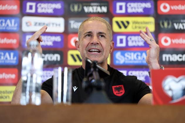 WARSZAWA 25.03.2026 KONFERENCJA PRASOWA REPREZENTACJI ALBANII --- ALBANIA FOOTBALL national team, Nationalteam press conference, PK, Pressekonferenz IN WARSAW SYLVINHO FOT. PIOTR KUCZA FOTOPYK NEWSPIX.PL --- newspix.pl POLAND OUT! 
