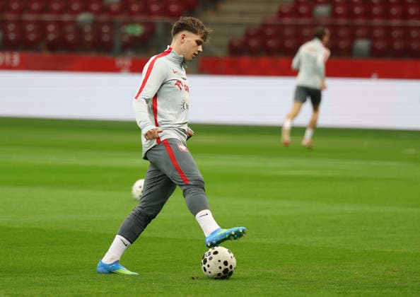 March 25, 2026, Warsaw, Mazowieckie, Poland: OSKAR PIETUSZEWSKI of Poland during practise session before the FIFA World Cup, WM, Weltmeisterschaft, Fussball 2026 qualifier semi-final match Poland vs Albania in Warsaw. March 25, 2026 in Warsaw, Poland. Qualificaton Of World Cup 2026 - Oskar Pietuszewski  - ZUMAc278 20260325_zsp_c278_017 Copyright: xMarcinxCholewinskix