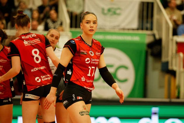 Volleyball I Women I Season 2025 2026 I Bundesliga I Playoff quarter-finals 2 I USC Münster Dresdner SC I 25 03 2026 Lorena Lorber Fijok 17, Dresdner SC Münster Sporthalle Berg Fidel North Rhine-Westphalia Germany Copyright: xLobeca CedricxSiefkerx