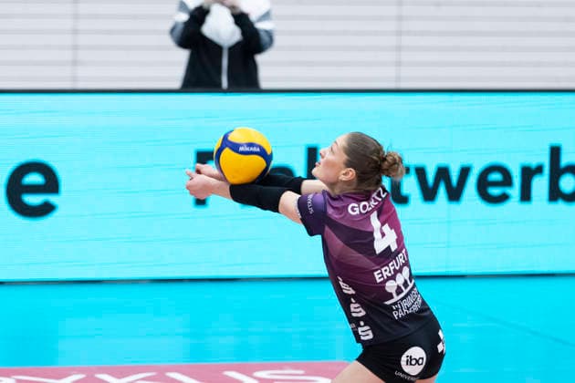 1 Volleyball Bundesliga womens playoffs quarter-finals Schwarz Weiss Erfurt vs Allianz MTV Stuttgart Erfurt 25 03 2026 Lotte Goertz 4 Schwarz Weiss Erfurt 1 Volleyball Bundesliga womens playoffs quarter-finals Schwarz Weiss Erfurt vs Allianz MTV Stuttgart Riethsporthalle Erfurt 25 03 2026 Copyright: xBEAUTIFULxSPORTS Duehringx