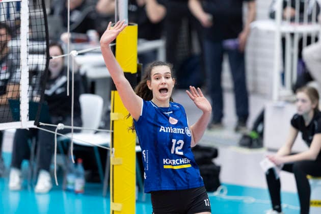 1 Volleyball Bundesliga Womens Playoffs Quarterfinals Schwarz Weiss Erfurt vs Allianz MTV Stuttgart Erfurt 25 03 2026 Lucia Varela 12 Allianz MTV Stuttgart 1 Volleyball Bundesliga Womens Playoffs Quarterfinals Schwarz Weiss Erfurt vs Allianz MTV Stuttgart Riethsporthalle Erfurt 25 03 2026 Copyright: xBEAUTIFULxSPORTS Duehringx