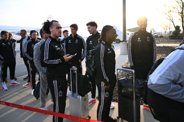 United States v Belgium - FIFA World Cup, WM, Weltmeisterschaft, Fussball Stage Media Activities 26 03 2026 ATLANTA, UNITED STATES - MARCH 26 : Theate Arthur defender of Belgium, Doku Jeremy forward of Belgium pictured during arrival at the Atlanta airport prior to the friendly game between United States of America and Belgium as part of a pre-World Cup 2026 training camp on March 26, 2026 in Atlanta, United States, 26 03 2026 Atlanta United States  Copyright: xVincentxKalutx