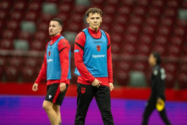 Kristjan Asslani seen during Official press conference, PK, Pressekonferenz and training of Albania National football team before World Cup 2026 play off semifinal game against Poland (Kazimierz Koper Ball Raw Images) Warsaw PGE Narodowy Poland Copyright: xKazimierzxKoperx KAZ_ALB_MD-1-12