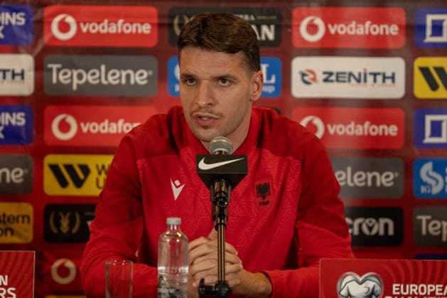 Berat Djimsiti seen during Official press conference, PK, Pressekonferenz and training of Albania National football team before World Cup 2026 play off semifinal game against Poland (Kazimierz Koper Ball Raw Images) Warsaw PGE Narodowy Poland Copyright: xKazimierzxKoperx KAZ_ALB_MD-1-24