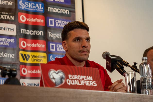 Berat Djimsiti seen during Official press conference, PK, Pressekonferenz and training of Albania National football team before World Cup 2026 play off semifinal game against Poland (Kazimierz Koper Ball Raw Images) Warsaw PGE Narodowy Poland Copyright: xKazimierzxKoperx KAZ_ALB_MD-1-26