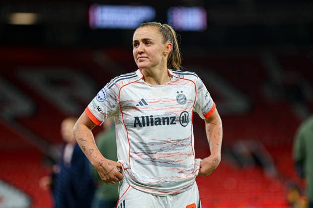 MANCHESTER, ENGLAND - March 25: Georgia Stanway of Bayern Munich at full time of the UEFA Womens Champions League match between Manchester United, ManU and Bayern Munich at Old Trafford in Manchester, England Copyright: xNataliexMincher SPPx Sportspressphoto_SPR118218