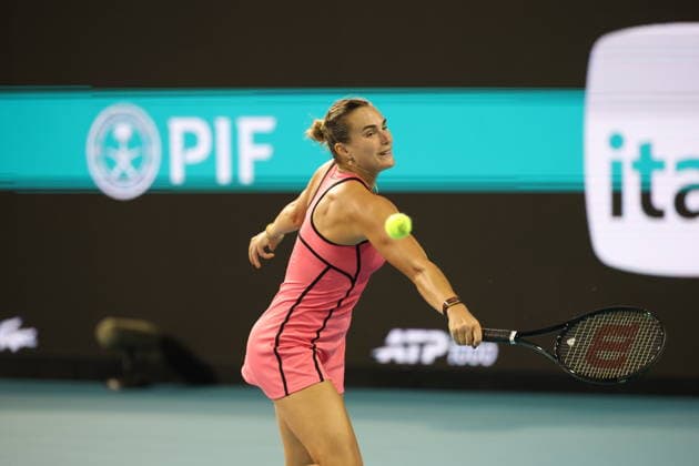 March 25, 2026, Miami Gardens, Florida, United States Of America: MIAMI GARDENS, FL - MARCH 25: Aryna Sabalenka of Belarus defeats Hailey Baptiste of the United States in the women s quarter-final singles match at the Miami Open on March 25, 2026, at Hard Rock Stadium in Miami Gardens, Florida...People: Aryna Sabalenka 2026 Miami Open - Day 9  - ZUMAs214 20260325_ada_s214_012 Copyright: xSMGx