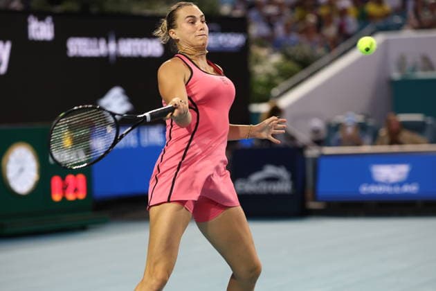 March 25, 2026, Miami Gardens, Florida, United States Of America: MIAMI GARDENS, FL - MARCH 25: Aryna Sabalenka of Belarus defeats Hailey Baptiste of the United States in the women s quarter-final singles match at the Miami Open on March 25, 2026, at Hard Rock Stadium in Miami Gardens, Florida...People: Aryna Sabalenka Miami Gardens United States Of America - ZUMAs214 20260325_ada_s214_019 Copyright: xSMGx