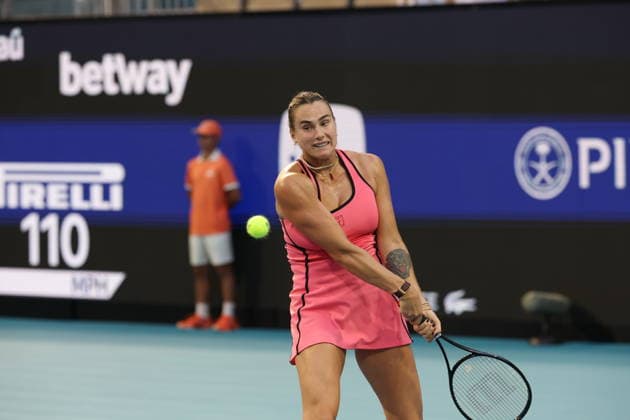 March 25, 2026, Miami Gardens, Florida, United States Of America: MIAMI GARDENS, FL - MARCH 25: Aryna Sabalenka of Belarus defeats Hailey Baptiste of the United States in the women s quarter-final singles match at the Miami Open on March 25, 2026, at Hard Rock Stadium in Miami Gardens, Florida...People: Aryna Sabalenka 2026 Miami Open - Day 9  - ZUMAs214 20260325_ada_s214_020 Copyright: xSMGx