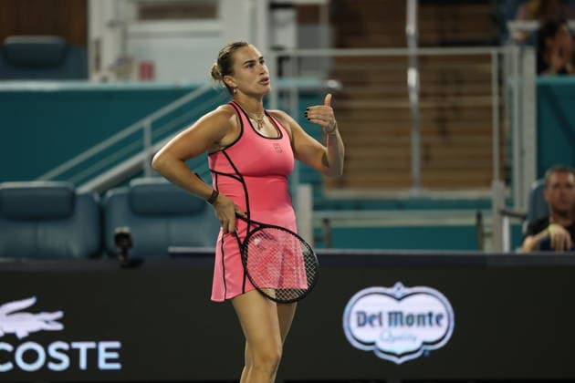 March 25, 2026, Miami Gardens, Florida, United States Of America: MIAMI GARDENS, FL - MARCH 25: Aryna Sabalenka of Belarus defeats Hailey Baptiste of the United States in the women s quarter-final singles match at the Miami Open on March 25, 2026, at Hard Rock Stadium in Miami Gardens, Florida...People: Aryna Sabalenka Miami Gardens United States Of America - ZUMAs214 20260325_ada_s214_030 Copyright: xSMGx
