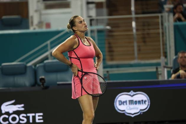March 25, 2026, Miami Gardens, Florida, United States Of America: MIAMI GARDENS, FL - MARCH 25: Aryna Sabalenka of Belarus defeats Hailey Baptiste of the United States in the women s quarter-final singles match at the Miami Open on March 25, 2026, at Hard Rock Stadium in Miami Gardens, Florida...People: Aryna Sabalenka 2026 Miami Open - Day 9  - ZUMAs214 20260325_ada_s214_043 Copyright: xSMGx