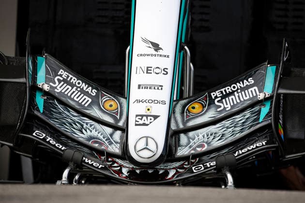 F1 - JAPANESE GRAND PRIX 2026 Mercedes AMG F1 Team W17, mechanical detail front wing aerodynamism, aerodynamic, aerodynamics special livery during the Formula 1 Japanese Grand Prix 2026, 3rd round of the 2026 Formula One World Championship, WM, Weltmeisterschaft from March 27 to 29, 2026 on the Suzuka Circuit, in Suzuka, Japan - SuzukaJapan  Copyright: xXavixBonillax