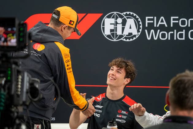 26th March 2026; Suzuka Circuit, Suzuka, Japan; 2026 FIA Formula 1 Japanese Grand Prix; Arrival Day; Lando Norris (1) of Great Britain and McLaren Mastercard F1 Team, Oliver Bearman (87) of Great Britain and TGR Haas F1 Team, KeiichixMiyashita Content restricted for UK based newspaper