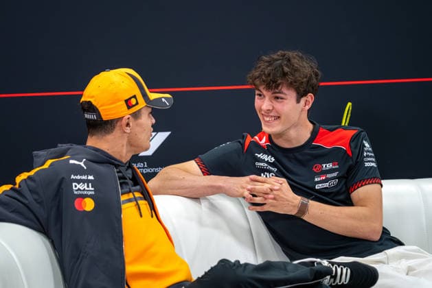 26th March 2026; Suzuka Circuit, Suzuka, Japan; 2026 FIA Formula 1 Japanese Grand Prix; Arrival Day; Lando Norris (1) of Great Britain and McLaren Mastercard F1 Team, Oliver Bearman (87) of Great Britain and TGR Haas F1 Team, KeiichixMiyashita Content restricted for UK based newspaper