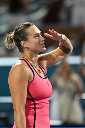 Itau Miami Tennis Open - Aryna Sabalenka Aryna Sabalenka (RUS) during her quarter final round match at the Itau Miami Tennis Open in Miami , USA, on March 25, 2026. Photo by Corinne Dubreuil ABACAPRESS.COM Miami United States  Copyright: xDubreuilxCorinne ABACAx