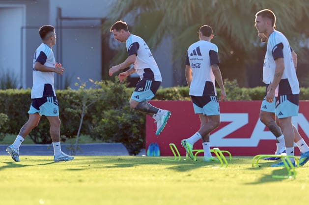 Argentina™s forward Lionel Messi C jumps during a training session in Ezeiza, Buenos Aires Province, on March 25, 2026, ahead of the FIFA World Cup 2026 friendlys football matches against Mauritania and Zambia EZEIZA ARGENTINA Copyright: xALEJANDROxPAGNIx