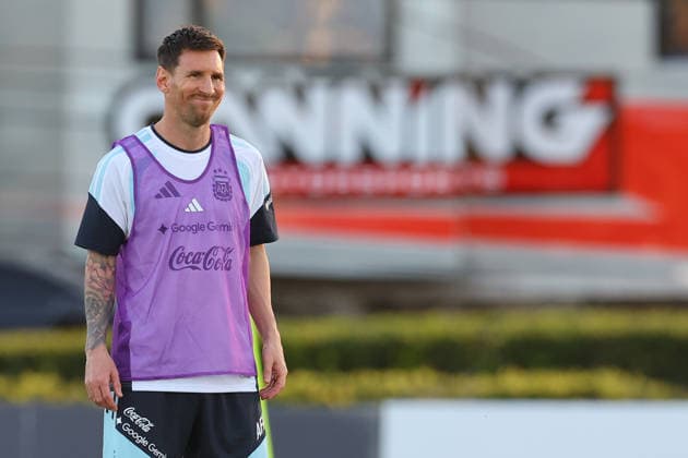 Argentina s forward Lionel Messi gestures during a training session in Ezeiza, Buenos Aires Province, on March 25, 2026, ahead of the FIFA World Cup 2026 friendlys football matches against Mauritania and Zambia EZEIZA ARGENTINA Copyright: xALEJANDROxPAGNIx