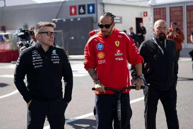 March 26, 2026, Suzuka, Mie, Japan: Race engineer PETER BONNINGTON (left) of Mercedes talking to LEWIS HAMILTON (right) on media day for the 2026 Formula 1 Japanese Grand Prix. Formula 1 is one of the most logistically complicated sporting events in the world and the price of motorsport logistics has been affected by the US-Iran warÃ¢â‚¬â ¢s impact on air freight shipping lanes and oil prices. F1 2026: Japan - Media Day  - ZUMAb177 20260326_aap_b177_051 Copyright: xTaidghxBarronx