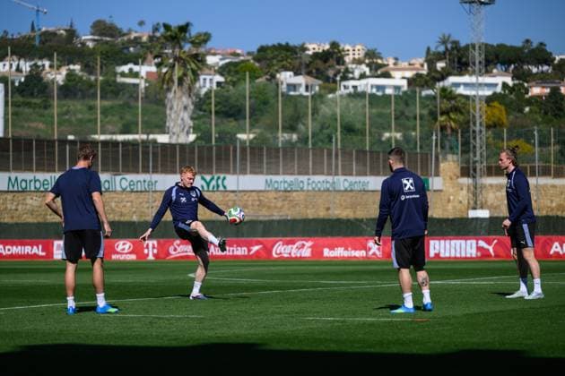 SOCCER - AUT vs GHA, test match MARBELLA,SPAIN,26.MAR.26 - SOCCER - OEFB international test match, Austria vs Ghana, preview, training Team AUT. Image shows Alexander Prass, Nicolas Seiwald, Patrick Wimmer and Romano Christian Schmid (AUT).  GEPAxpictures xChristianxMoser