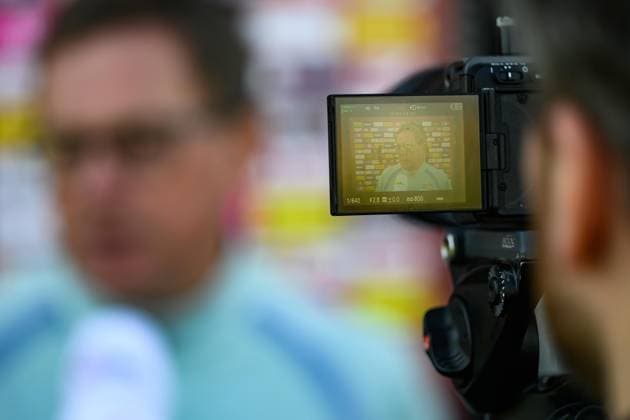 SOCCER - AUT vs GHA, test match MARBELLA,SPAIN,26.MAR.26 - SOCCER - OEFB international test match, Austria vs Ghana, preview, training Team AUT. Image shows a feature of a camera with head coach Ralf Rangnick (AUT) during an interview.  GEPAxpictures xChristianxMoser