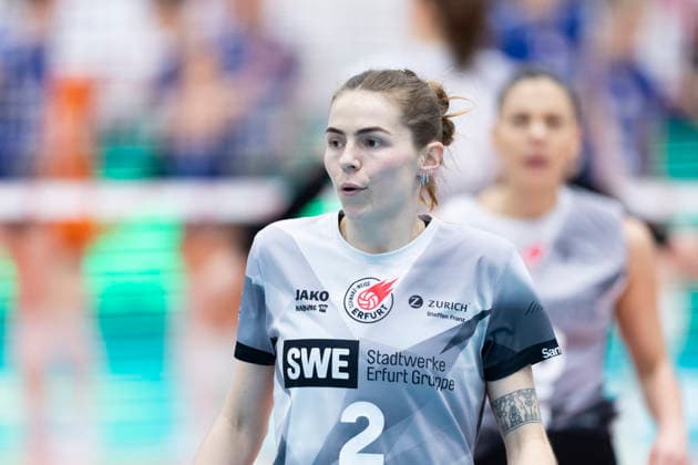 1 Volleyball Bundesliga Womens Playoffs Quarterfinals Schwarz Weiss Erfurt vs Allianz MTV Stuttgart Erfurt 25 03 2026 Elizabeth Sandbothe 2 Schwarz Weiss Erfurt 1 Volleyball Bundesliga Womens Playoffs Quarterfinals Schwarz Weiss Erfurt vs Allianz MTV Stuttgart Riethsporthalle Erfurt 25 03 2026 Copyright: xBEAUTIFULxSPORTS Duehringx
