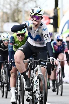 British Carys Lloyd of Movistar Team celebrates after winning the Ronde van Brugge women s elite one-day cycling race, 143,7 km from and to Brugge on Thursday 26 March 2026. MAARTENxSTRAETEMANS  x168982875x