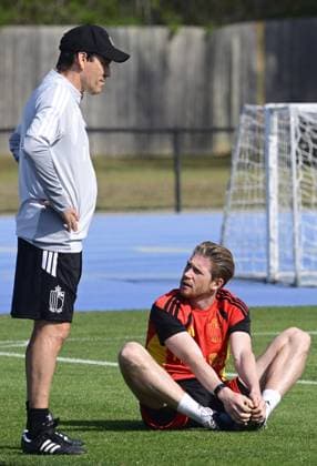 United States v Belgium - FIFA World Cup, WM, Weltmeisterschaft, Fussball Stage Media Activities 26 03 2026 ATLANTA, UNITED STATES - MARCH 26 : Garcia Rudi head coach of Belgium and De Bruyne Kevin forward of Belgium pictured during a training session ahead the friendly game between United States of America and Belgium as part of a pre-World Cup 2026 training camp on March 26, 2026 in Atlanta, United States, 26 03 2026 Atlanta United States  Copyright: xPeterxDexVoechtx