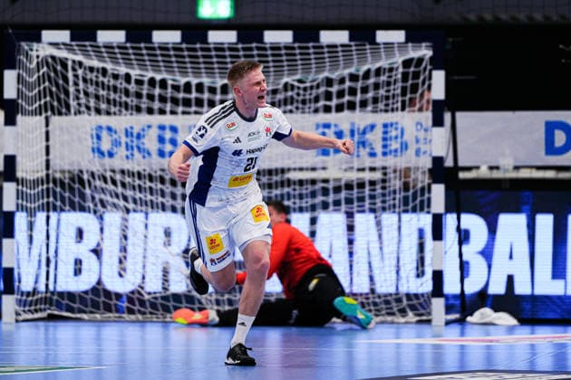 Goal celebration Frederik Bo Andersen Handball Sport Verein Hamburg, 21 GER, Handball Sport Verein Hamburg vs Bergischer HC, Handball, 1 Bundesliga, Matchday 26, Season 2025 2026, 26 03 2026 GER, Handball Sport Verein Hamburg vs Bergischer HC, Handball, 1 Bundesliga, Matchday 26, Season 2025 2026, 26 03 2026 Hamburg Copyright: xEibner-Pressefoto MarcelxvonxFehrnx EP_MFN