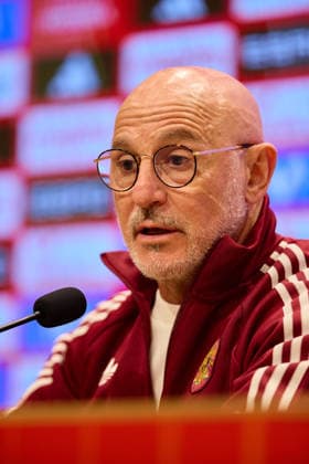 Spain press conference, PK, Pressekonferenz - International Friendly, Länderspiel, Nationalmannschaft March Spain v Serbia VILLARREAL, SPAIN - MARCH 26: Luis de la Fuente head coach of Spain national team, Nationalteam speaks to the media during the Spain Press Conference ahead of the International friendly match between Spain and Serbia at Estadio de la Ceramica on March 26, 2026 in Villarreal, Spain. (Photo by Jose Torres Photo Players Images Magara Press) Villarreal Estadio de la Ceramica Spain Copyright: xJosexTorresx
