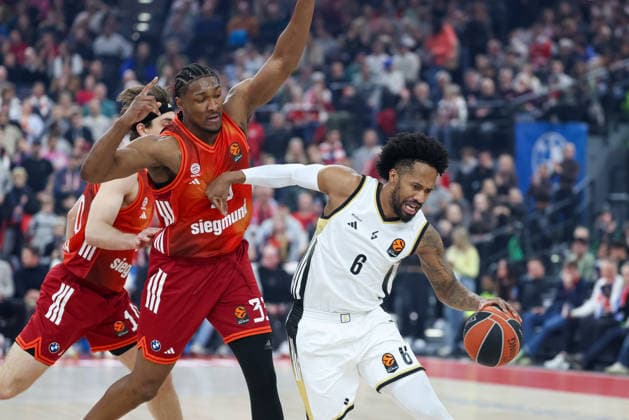Braian Angola LDLC ASVEL Villeurbanne, 06 with David McCormack FC Bayern Basketball, 33 , GER, FC Bayern Basketball vs LDLC ASVEL Villeurbanne, Basketball, Euroleague, Matchday 34, Season 2025 2026, 26 03 2026, GER, FC Bayern Basketball vs LDLC ASVEL Villeurbanne, Basketball, Euroleague, Matchday 34, Season 2025 2026, 26 03 2026 Munich Copyright: xEibner-Pressefoto JennixMaulx EP_JML